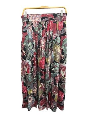 VINTAGE STEILMANN Floral Maxi Skirt - Black with Red & Green Floral Print